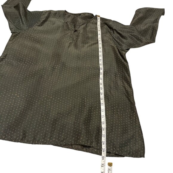 MAIWA Top Blouse Silk Tunic Size Small Green Taupe Polka Dots - Picture 6 of 9